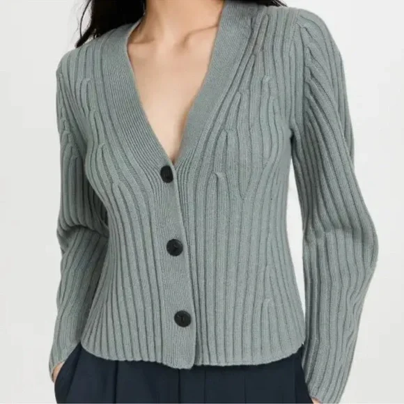 🆕 Vince Poet Sleeve Wool & Cashmere-blend Cardigan in Mineral Sea